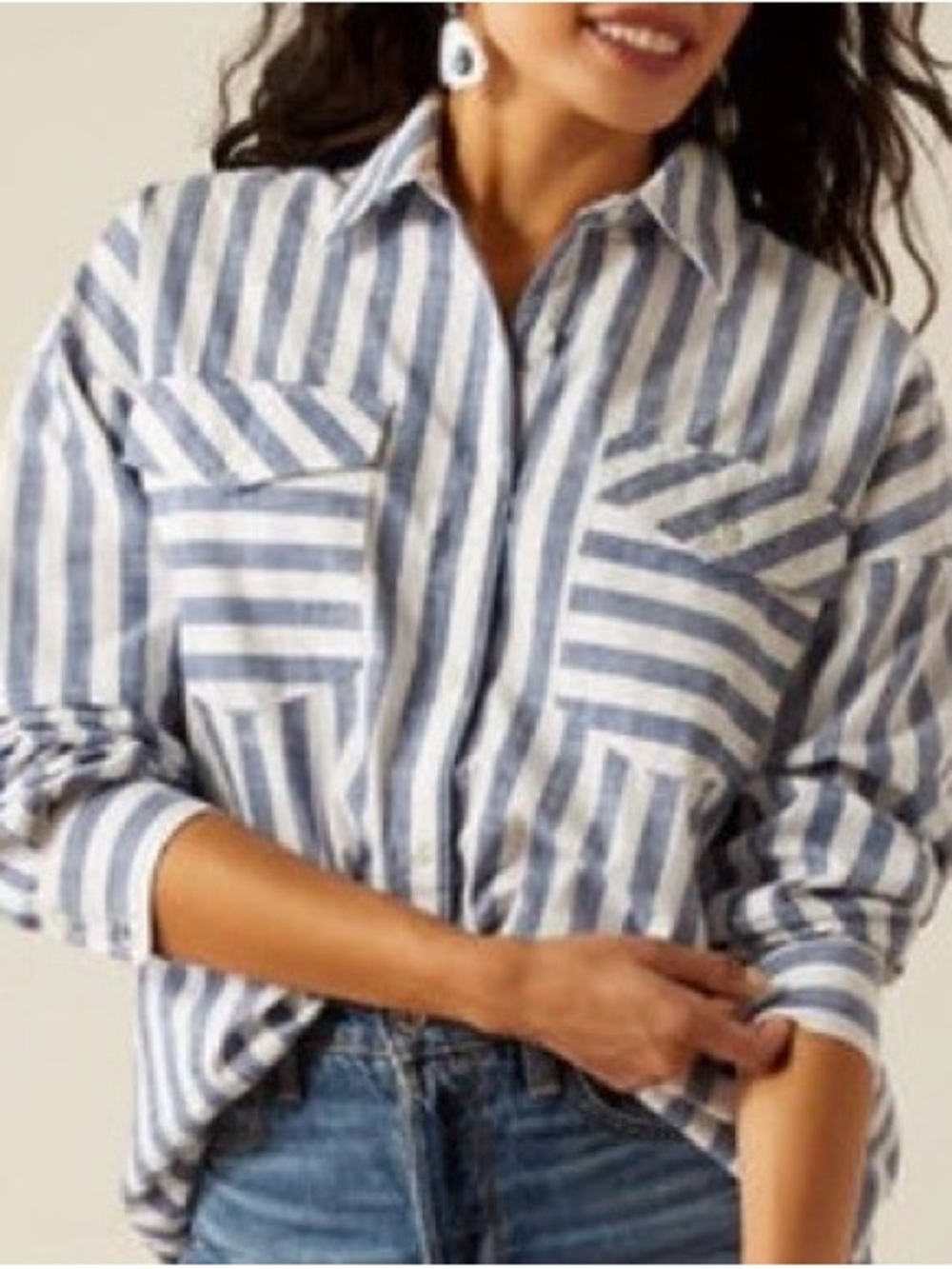Ariat Navy and White Striped Button-Up Shirt - Picture 7 of 8